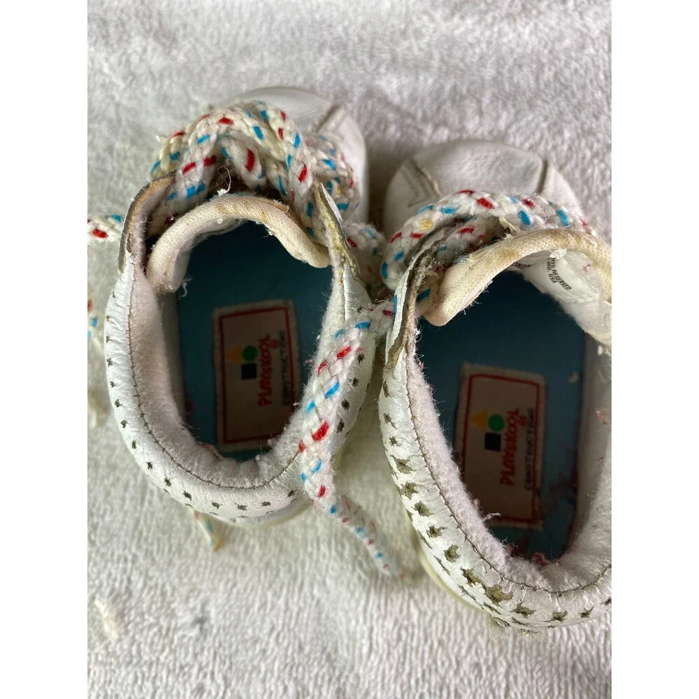 Vintage 1994 Playskool Baby Toddler Shoes Size 3 White Leather Earth Globe Laces